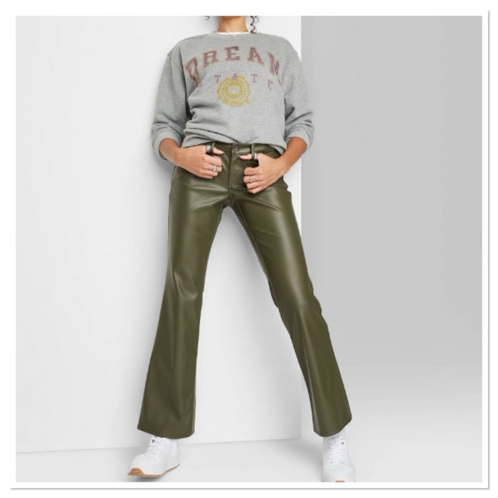 Women’s Low Rise Faux Leather Flare Pants Wild Fable